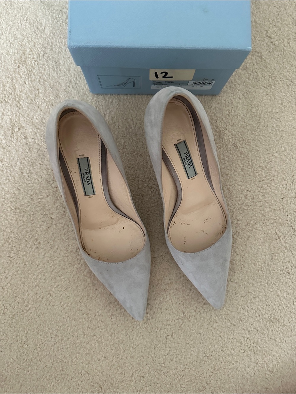 Prada Light Gray Suede Pointed-Toe Pumps - Picture 2 of 8